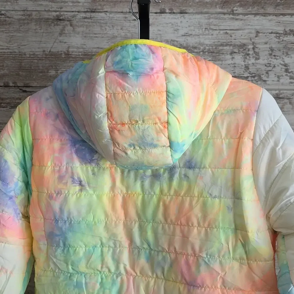 Alexa Rae Tie Dye Pastels Colorful Hooded Puffer Jacket Kids Size Large 16 NWT